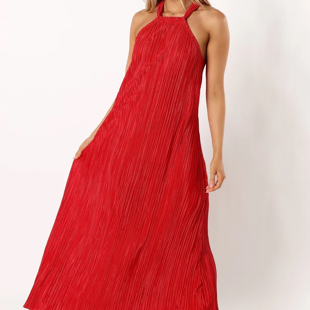 Petal & Pup Red Pleated Halter Maxi Dress